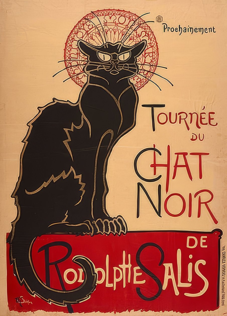 Rodolphe Salisin (1. Fassung) kierros mustalla kissalla. Ranska 1896, Charles Vernaux, Pariisi tekijältä Théophile Alexandre Steinlen