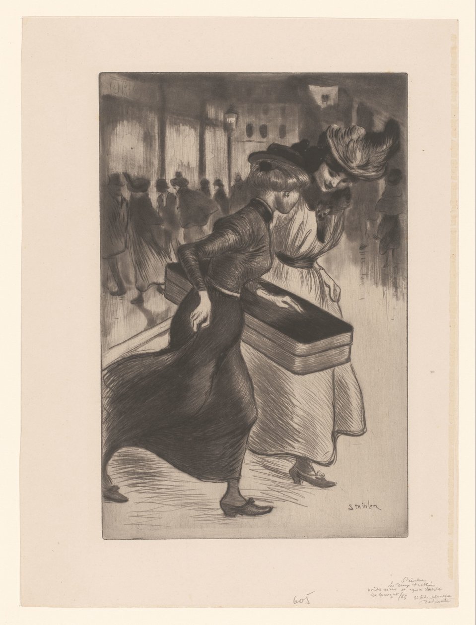 Kaksi naista kävelemässä kadulla Les deux trottins tekijältä Théophile Alexandre Steinlen