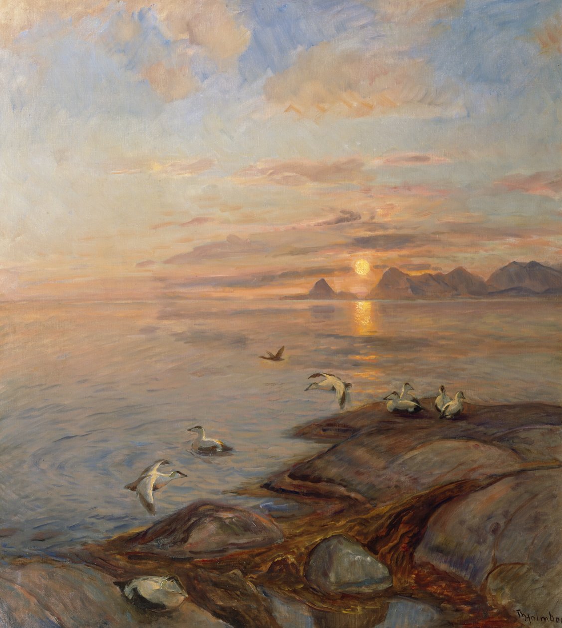 Merilinnut keskiyön auringossa (öljy kankaalle) tekijältä Thorolf Holmboe