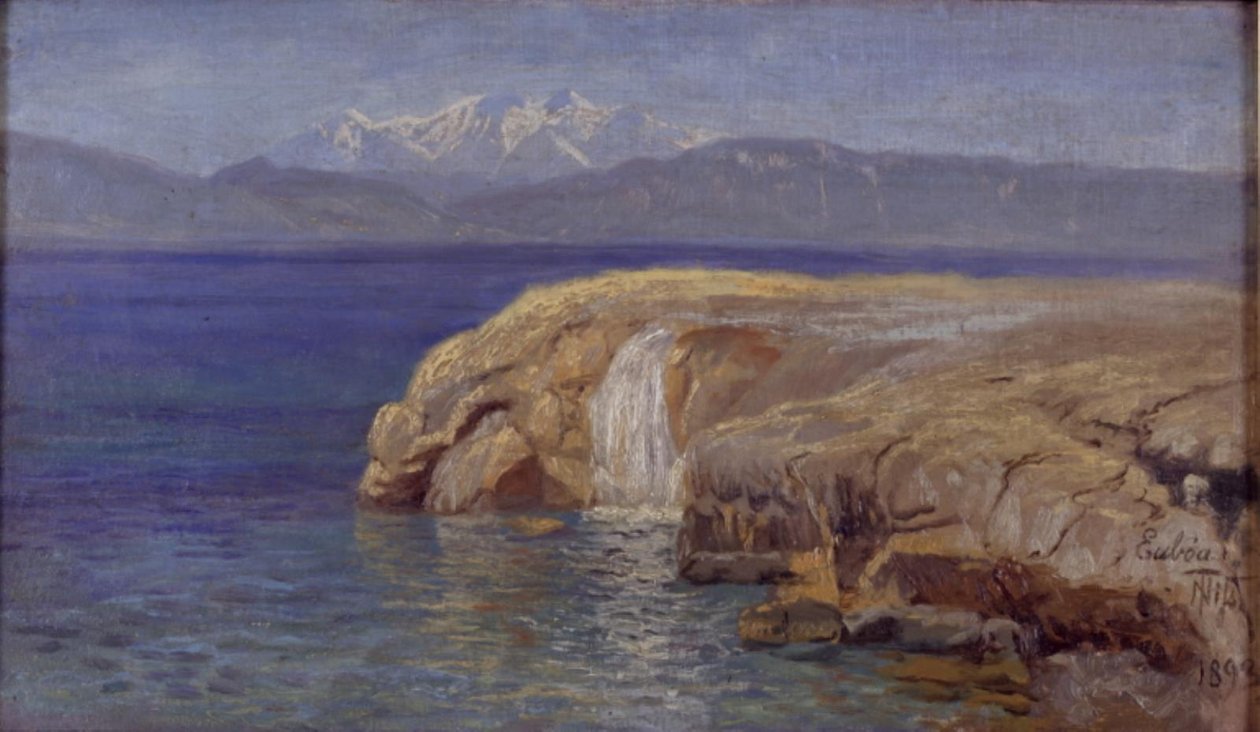 Kallioinen rannikko vesiputouksilla Eubøalla tekijältä Thorvald Niss