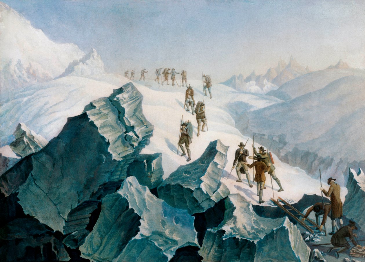 Horace Benedict de Saussuren, hänen poikansa ja oppaiden laskeutuminen alas Mont Blancille, elokuu 1787 tekijältä Tiberius Dominikus Wocher