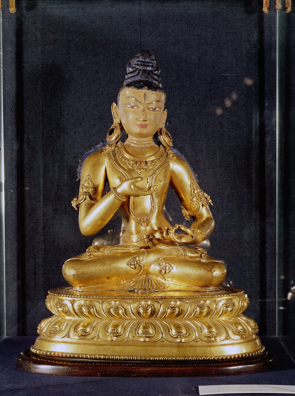Adibuddha Vajrasattva istuu meditaatiossa, 1400-1600-luku (kullattua pronssia) tekijältä Tibetan School