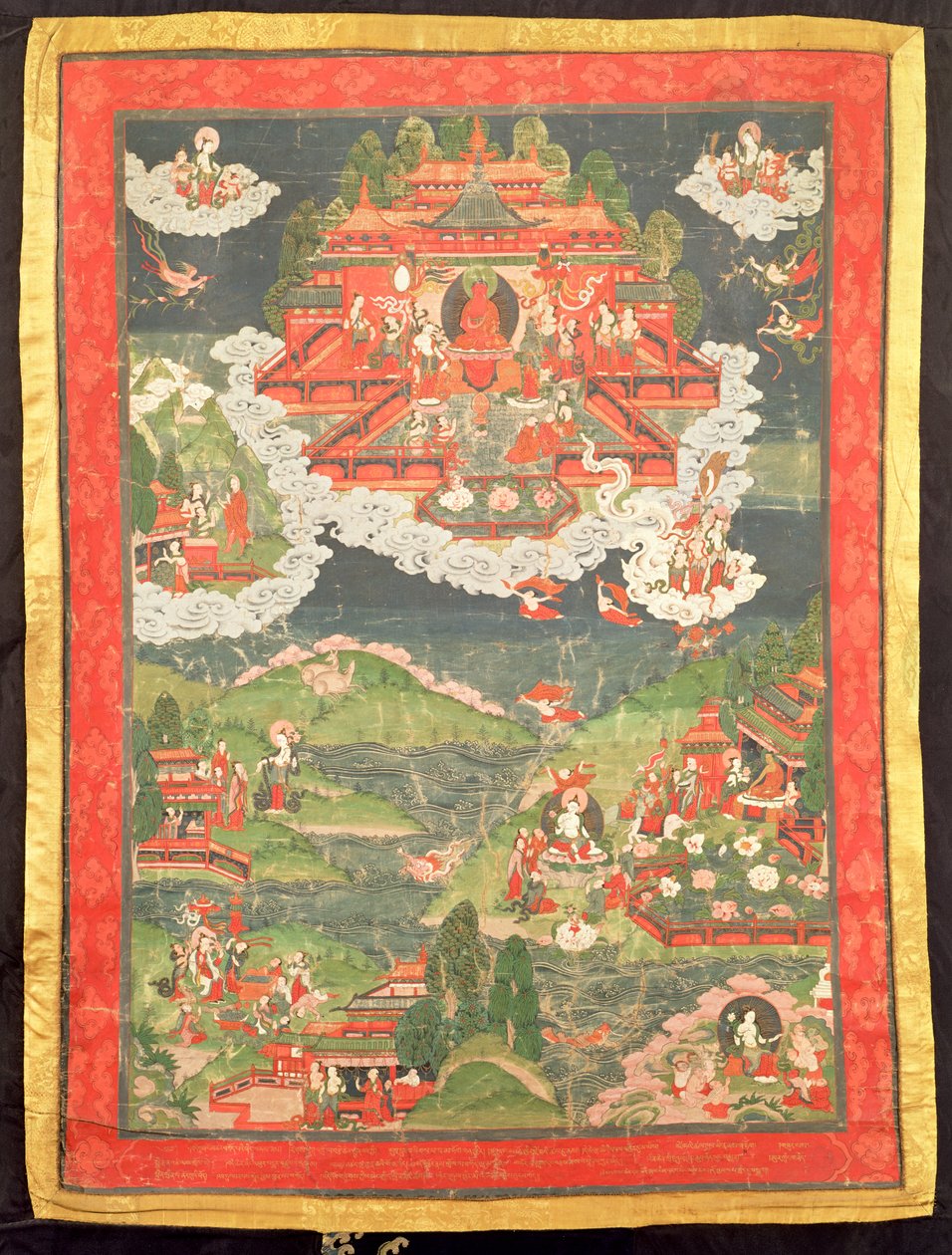 Thangka Amitabhan paratiisista (maalattu silkki) tekijältä Tibetan School