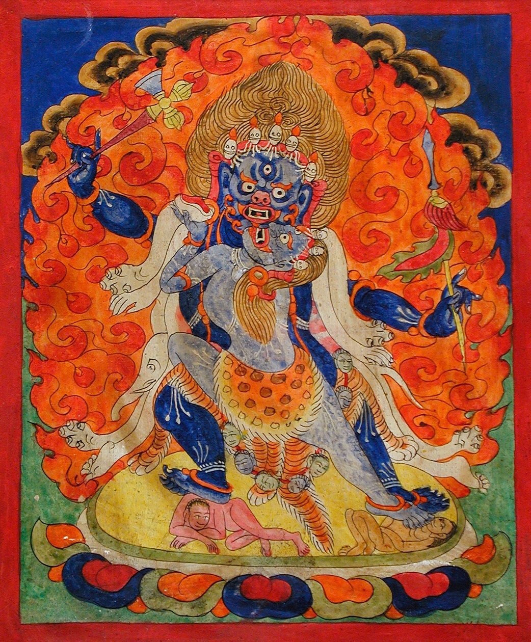 Pelottava jumaluus Yab-Yumissa 1800-luvulla (mineraalipigmenttejä puuvillakankaalla) tekijältä Tibetan School