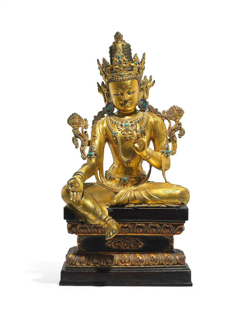 Avalokiteshvaran keisarillinen hahmo (katso myös 474250-474254) (kullattua pronssia) tekijältä Tibetan School
