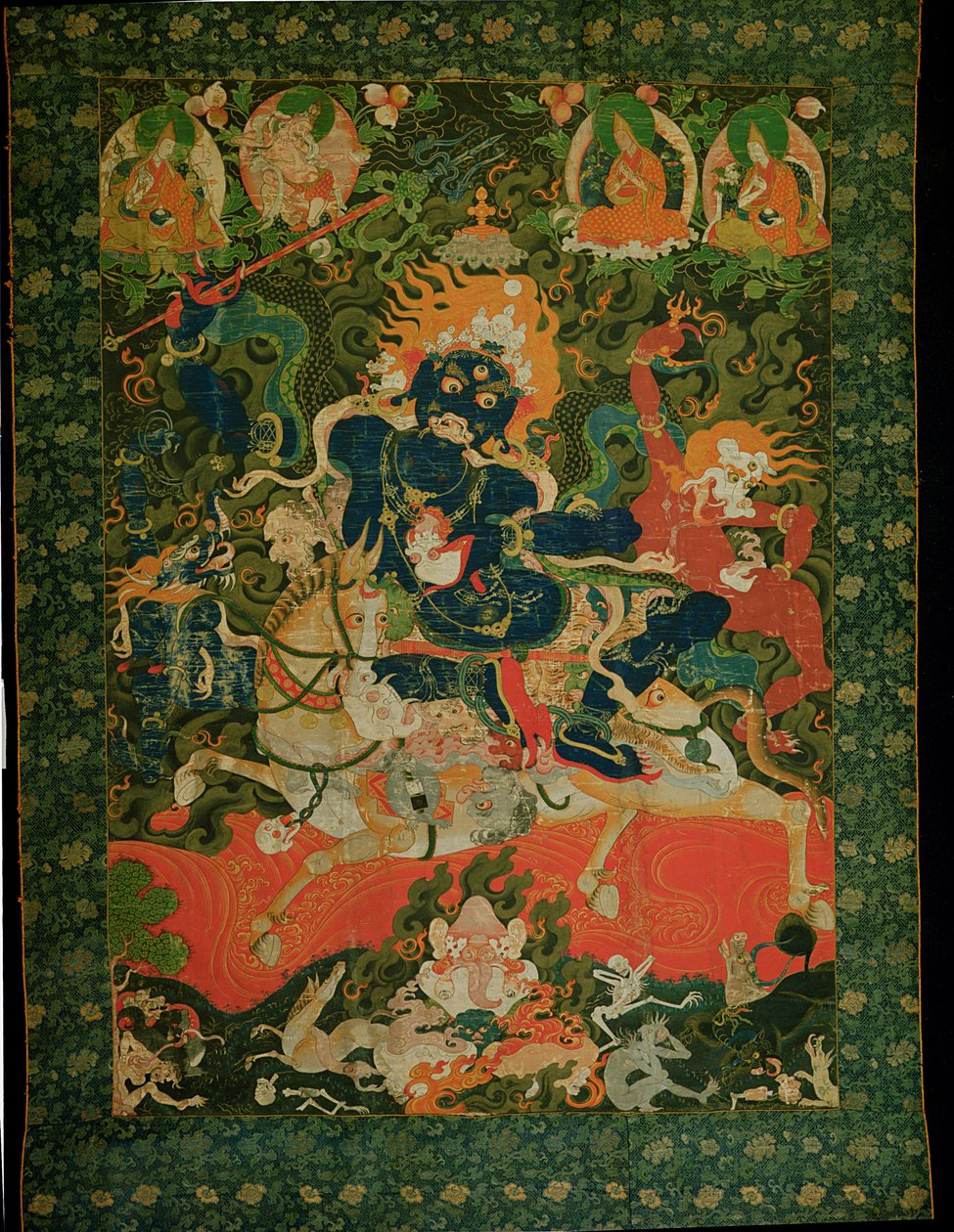 Shridevia kuvaava Thangka-maalaus Tashilhumpon luostarista, 1600-1700 (maali jäykistetylle puuvillalle) tekijältä Tibetan School