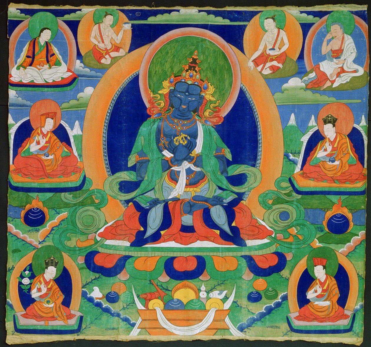 Thangka-maalaus, joka kuvaa Adibuddha Vajradharaa (Do rje chang), tiibetiläinen, 1800-luku (pentukka kalikossa) tekijältä Tibetan School