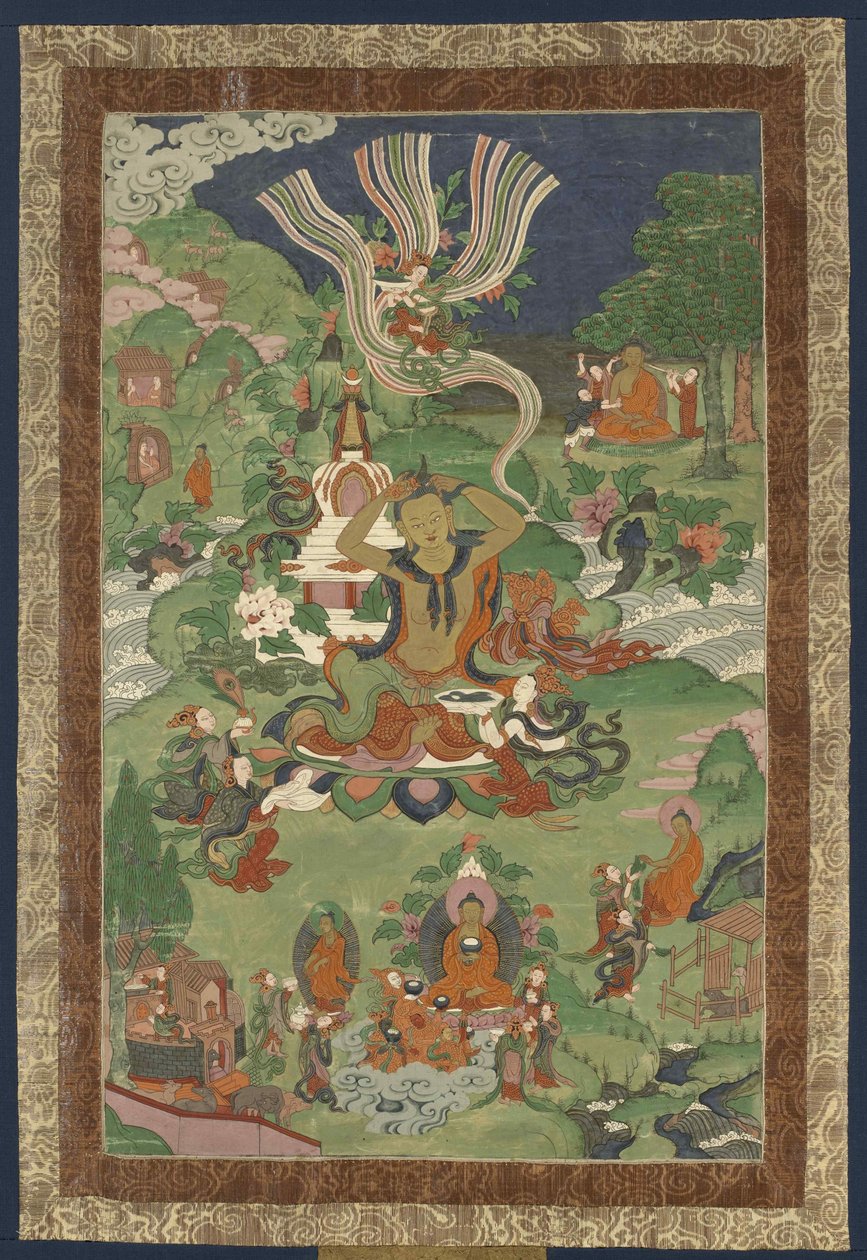 Thangka, jossa on kohtauksia Buddhan elämästä, 1800-luvun jälkipuolisko. tekijältä Tibetan culture.
