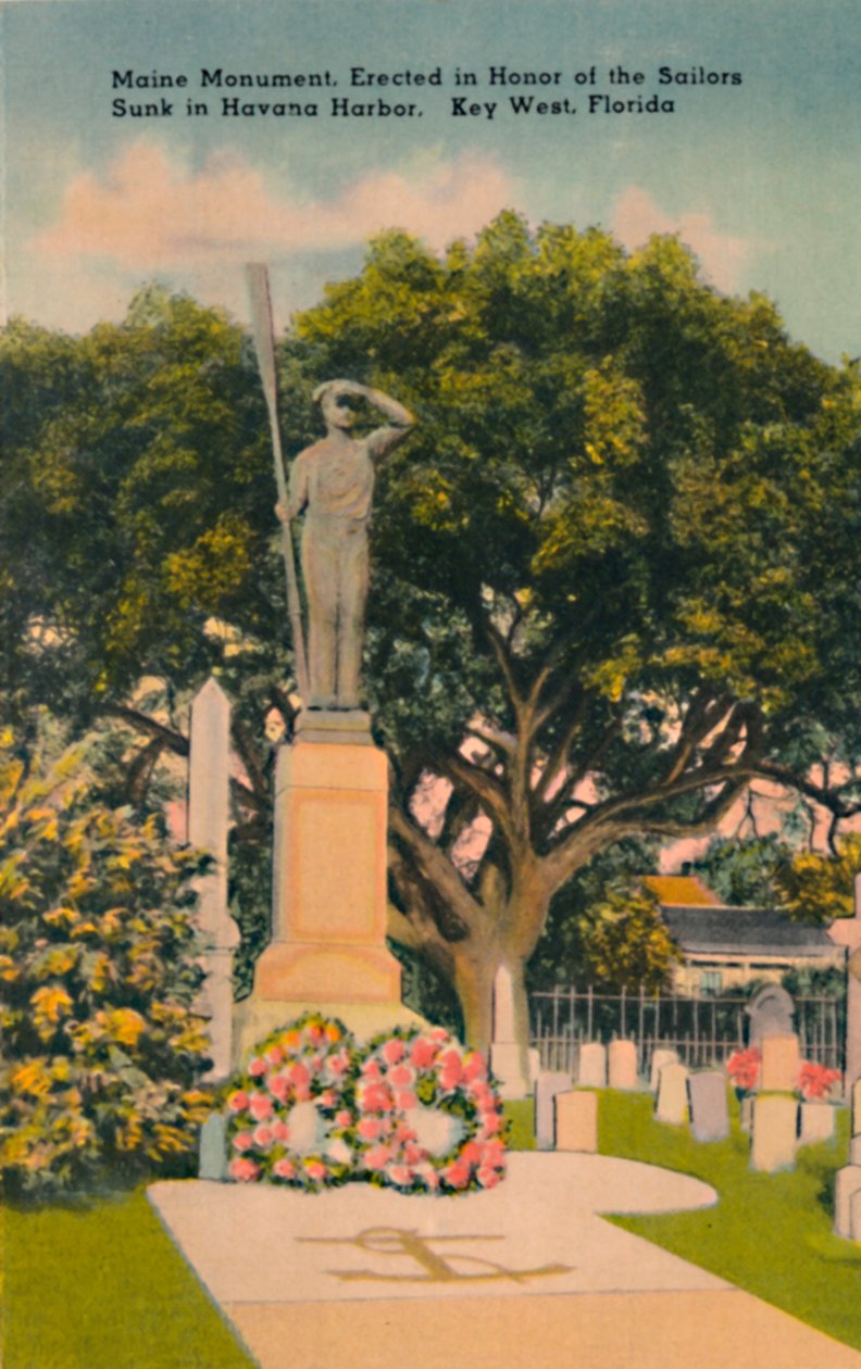 Maine-monumentti Havannan satamassa uponneiden merimiesten kunniaksi. Key West, Florida, 1940-luku tekijältä Tichnor Brothers