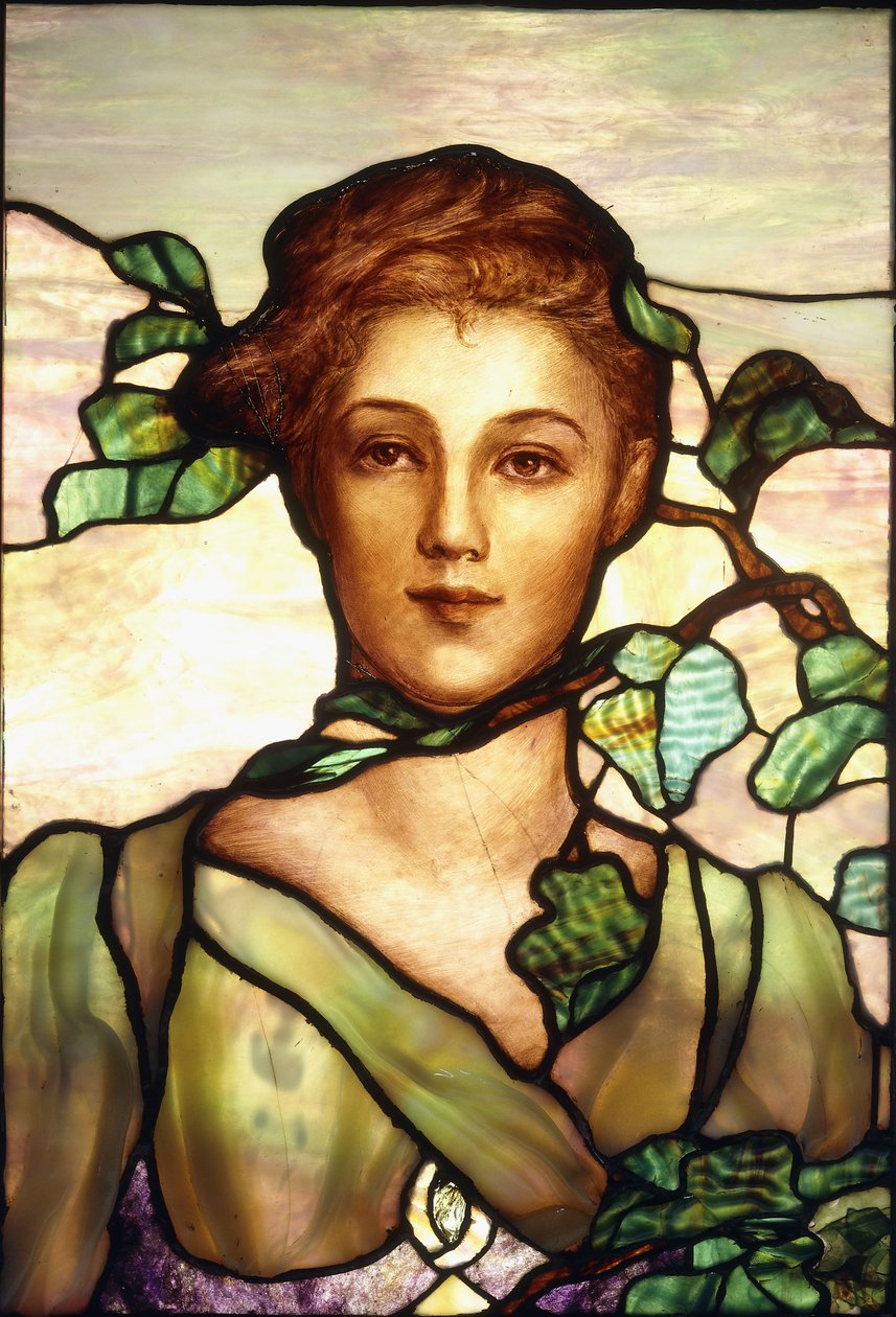 Lyijylasinen muotokuvaikkuna, n. 1900 tekijältä Tiffany Studios