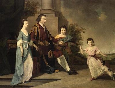 Thomas Noel, toinen varakreivi Wentworth, istuu kolmen sisaruksensa, Judithin, Elizabethin ja Sophian kanssa terassilla Oxfordin takana (öljy kankaalle) tekijältä Tilly (manner of) Kettle