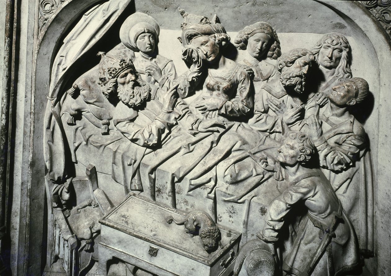 Henrik II:n 973-1024 ja hänen vaimonsa Kunigunden hauta, keisarin kuoleman yksityiskohta, 1499-1513 kivi. tekijältä Tilman Riemenschneider