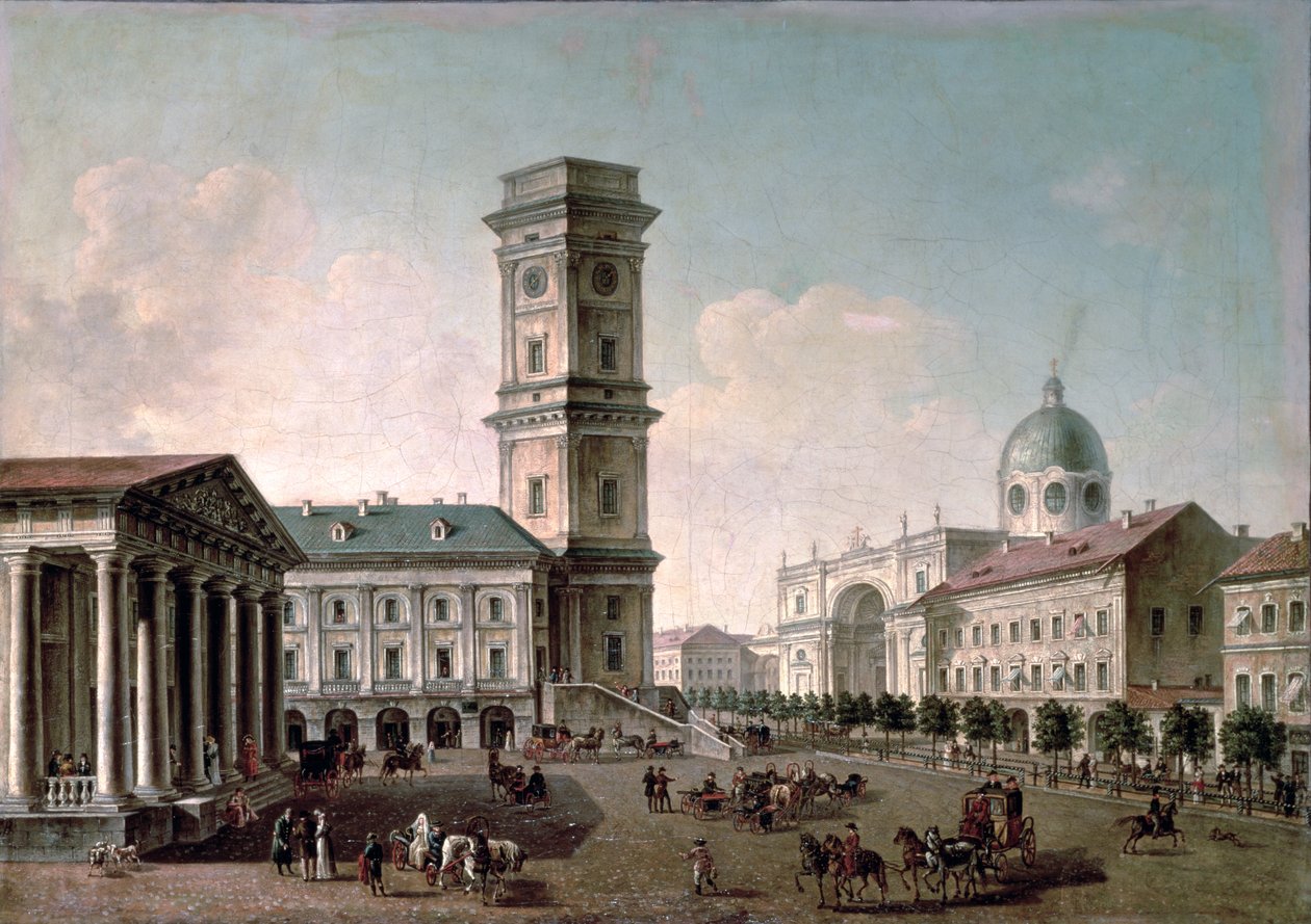 Näkymä Nevski Prospektille, Pietari, 1810-20 öljy kankaalle. tekijältä Timofei Alexeyevich Vasiliev