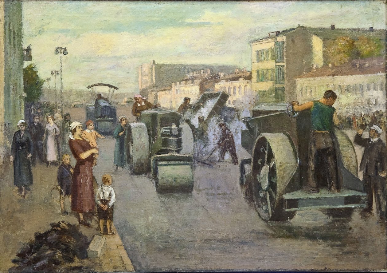 Moskovan jälleenrakennus par Pustovalov, Timofei Ermilovich (1891-1944). Öljy kankaalle, koko: 82x115 tekijältä Timofei Ermilovich Pustovalov