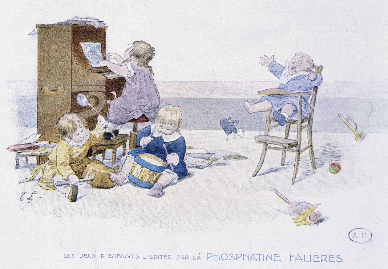 Lasten pelit: lapset soittavat erilaisia soittimia - dess. de Lobrichon, toim. kirjoittanut Phosphatine Falières, v.1920 tekijältä Timoleon Marie Lobrichon