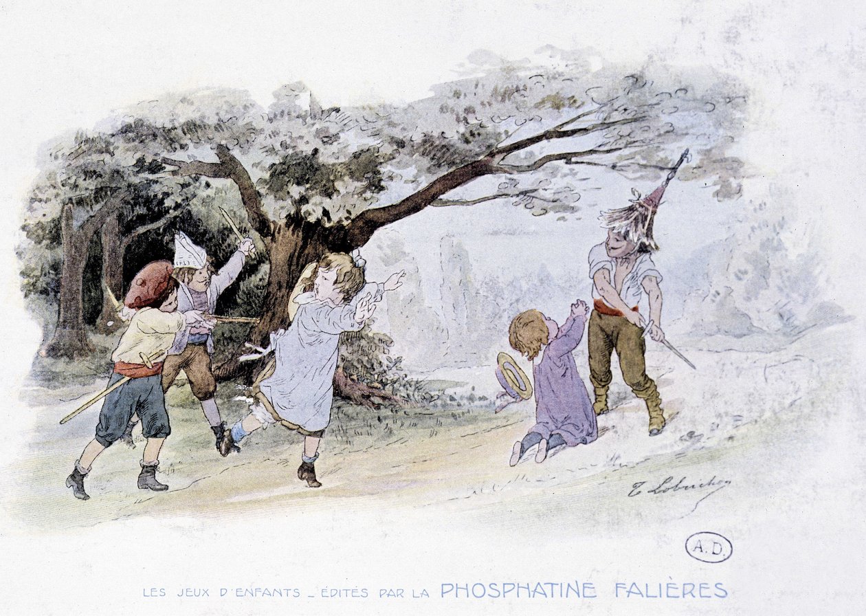 Lasten pelejä: lapset leikkivät sotaa, sotilaat - dess. de Lobrichon, toim. kirjoittanut Phosphatine Falières, v.1920 tekijältä Timoleon Marie Lobrichon