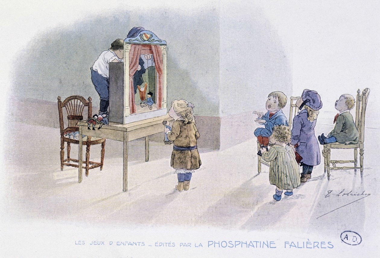 Lasten pelit: nuket (Guignol?) - dess. de Lobrichon, toim. kirjoittanut Phosphatine Falieres, v.1920 tekijältä Timoleon Marie Lobrichon