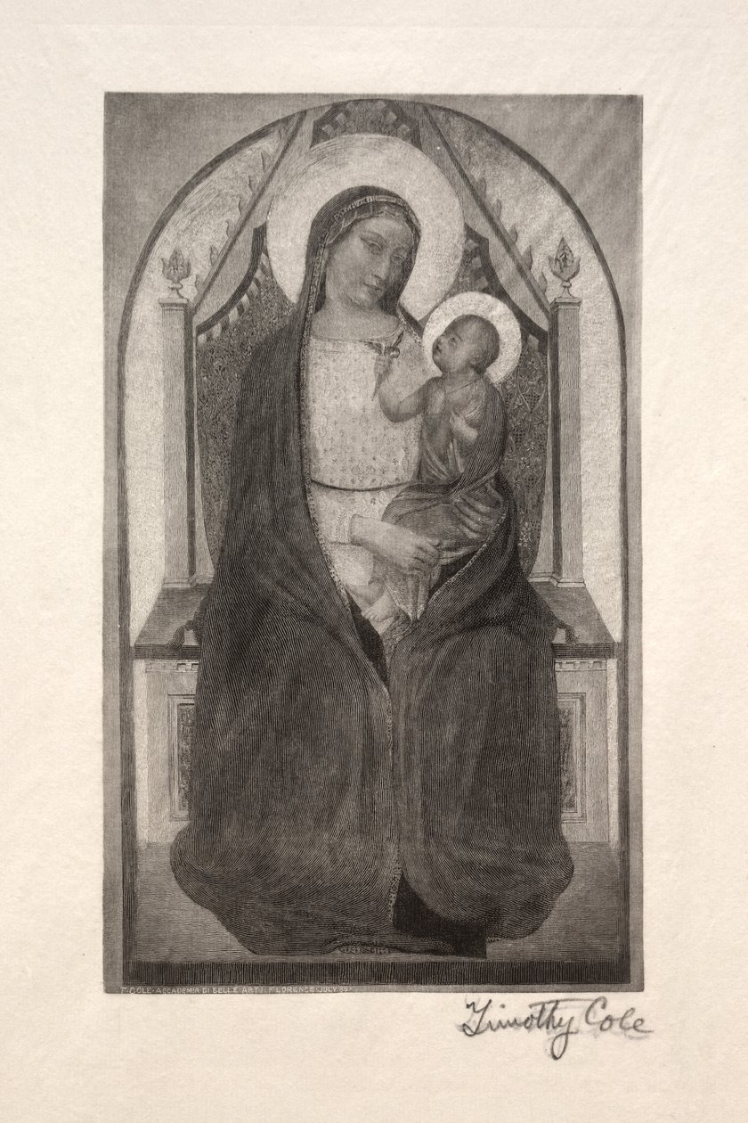 Vanhat italialaiset mestarit: Madonna istuu valtaistuimella Child Holding Bird -lintujen kanssa, 1885. tekijältä Timothy Cole