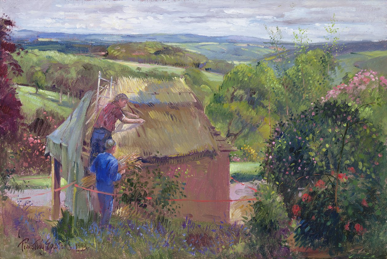 Thatching the Summer House, Lanhydrock House, Cornwall, 1993 tekijältä Timothy Easton
