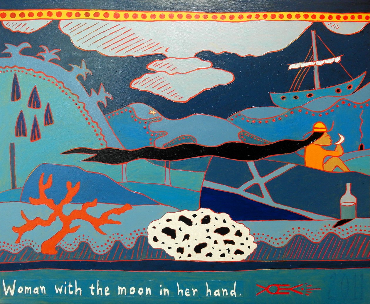 Nainen kuu kädessään, 2011, öljy kankaalle tekijältä Timothy Nathan Joel