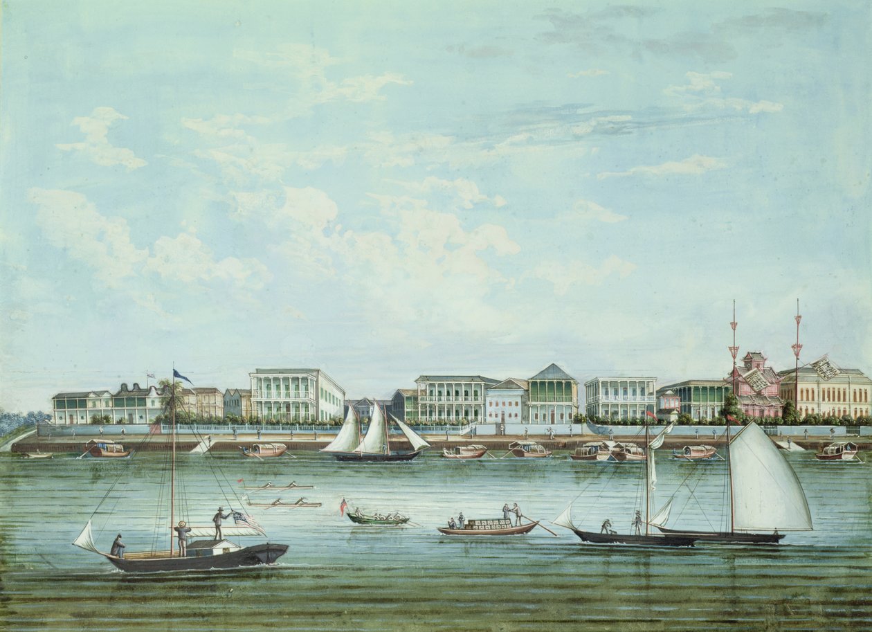 Näkymä Shanghaista, n. 1860 (muste ja wc paperilla) tekijältä Tinqua