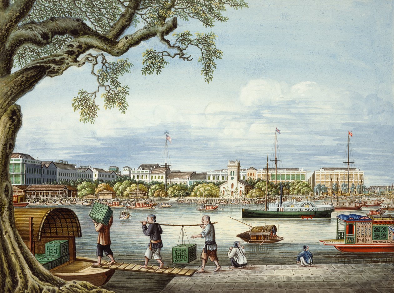 Kantonin Hongit, noin 1852 (guassi paperille). tekijältä Tinqua
