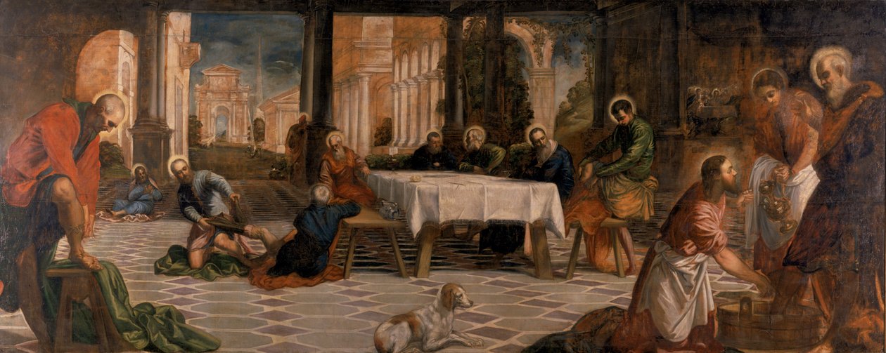 Kristus pesee opetuslasten jalkoja tekijältä Tintoretto