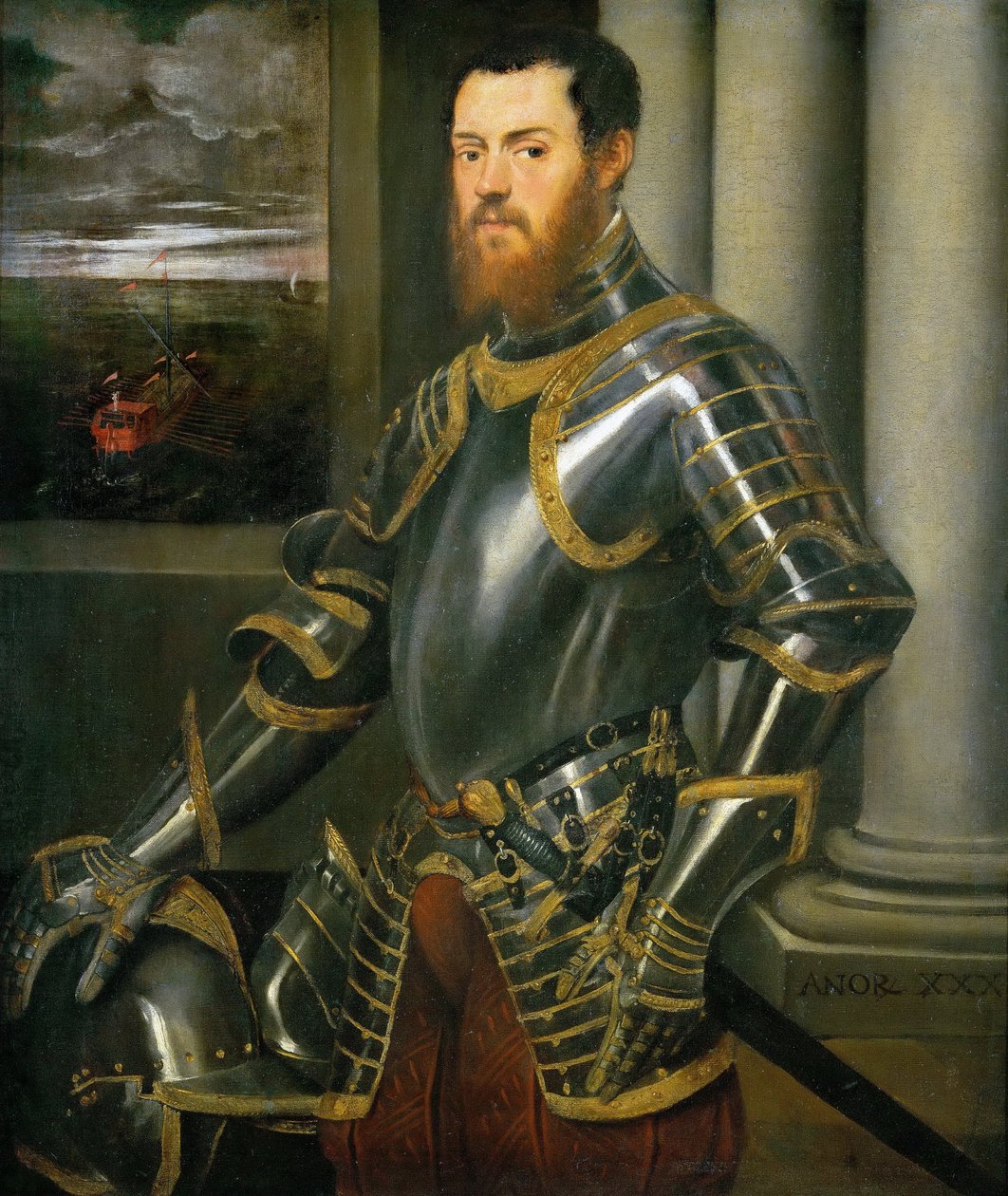 Bildnis eines Mannes in goldverziertem Harnisch tekijältä Tintoretto