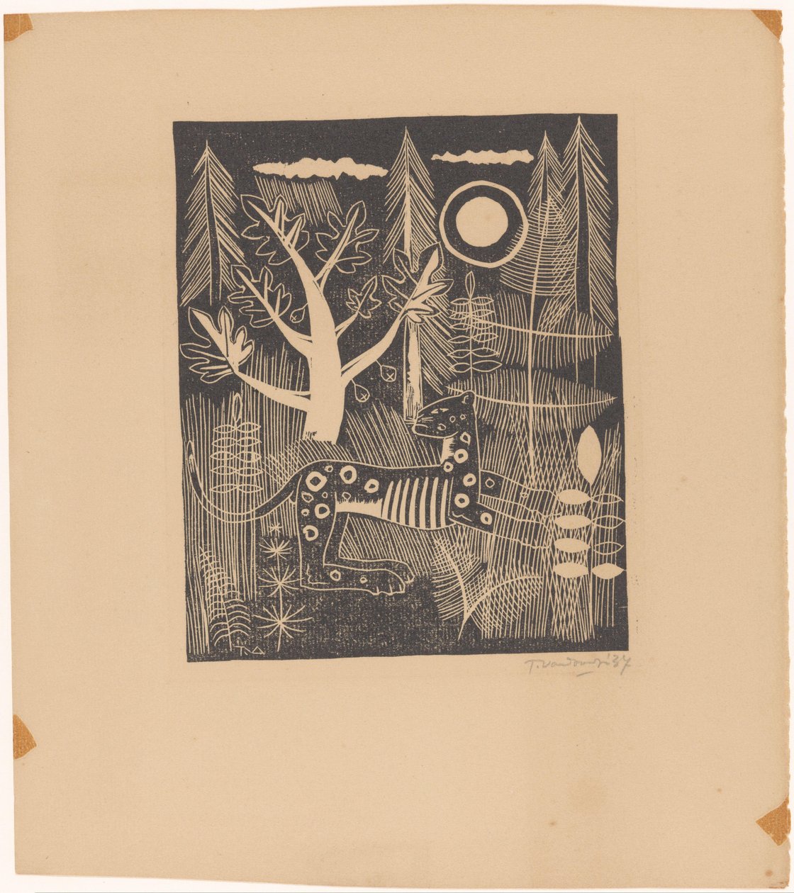 Metsänäkymä leopardin kanssa tekijältä Tinus van Doorn (signed by artist)