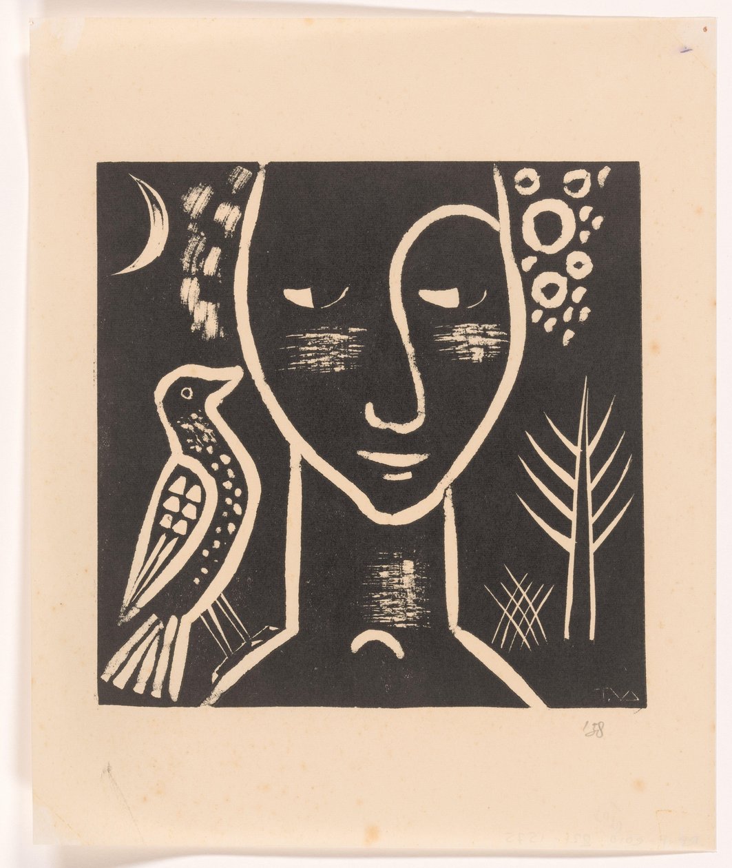 Naisen pää kyyhkysen kanssa tekijältä Tinus van Doorn (signed by artist)