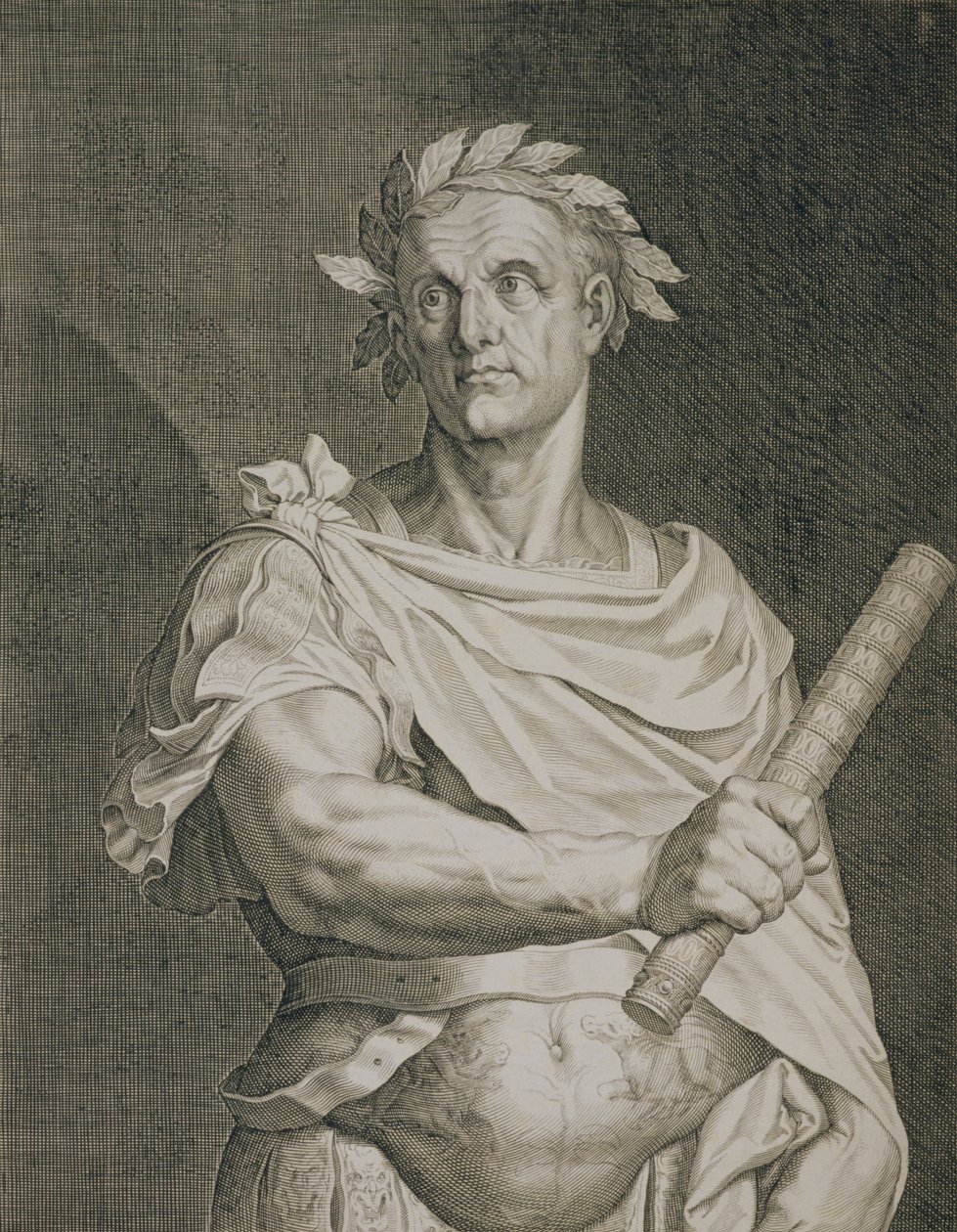 C. Julius Caesar (100-44 eKr.) Aegidius Sadelerin (1570-1629) kaivertama Rooman keisari tekijältä Tiziano Vecelli