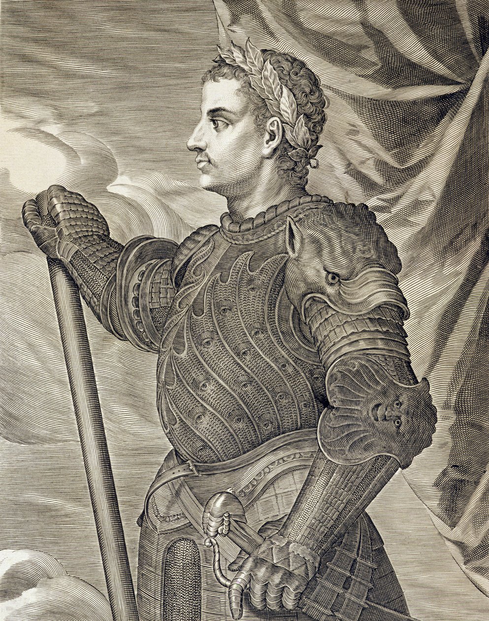 D. Claudius Caesar Rooman keisari 41-54 jKr. Aegidius Sadelerin (1570-1629) kaiverrama kuva tekijältä Tiziano Vecelli