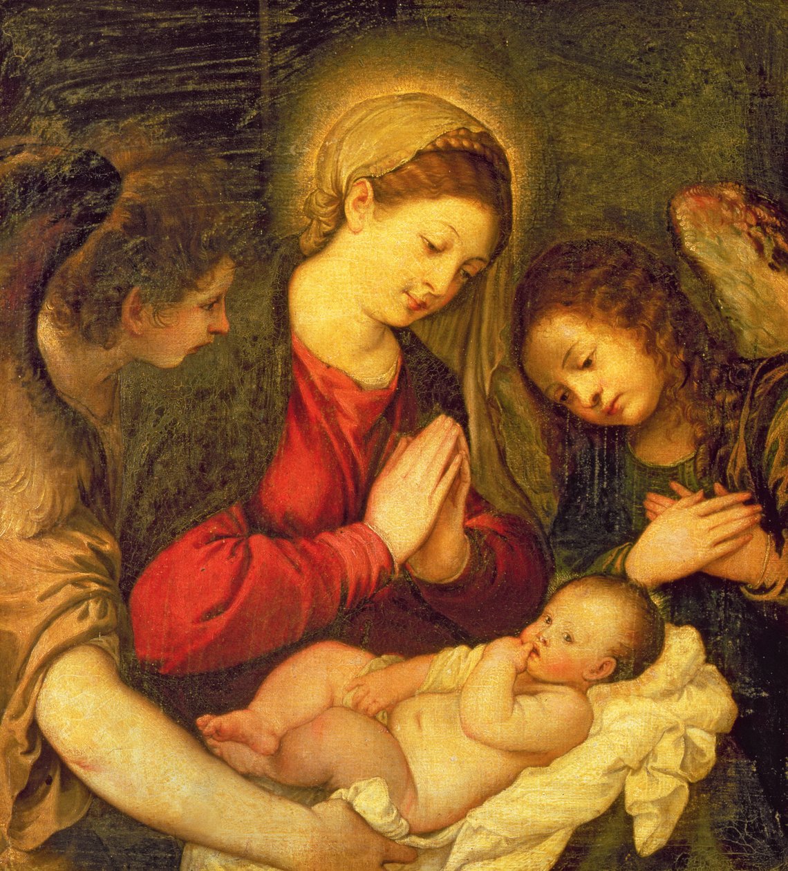 Madonna ja lapsi kahden enkelin kanssa tekijältä Tiziano Vecelli