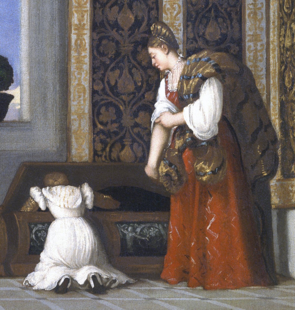Urbinon Venus, ennen vuotta 1538 öljy kankaalle yksityiskohta 291644:stä tekijältä Tiziano Vecelli