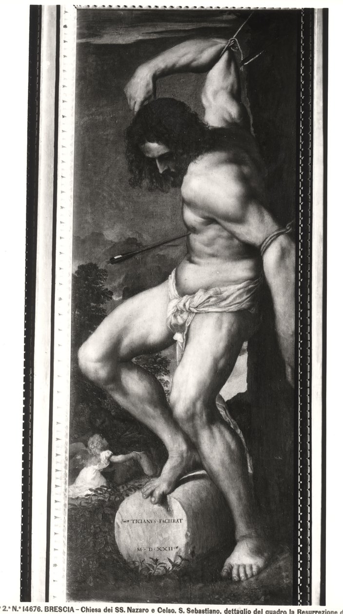 Averoldi Polyptych, paneeli, joka kuvaa Pyhän Sebastianin marttyyrikuolemaa, 1522 (yksityiskohta) tekijältä Tiziano Vecelli