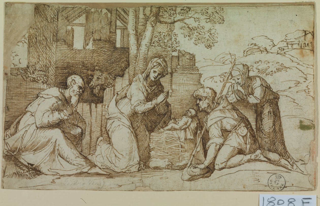 Paimenten palvonta (kynä ja muste paperille) tekijältä Titian (c.1488 1576)