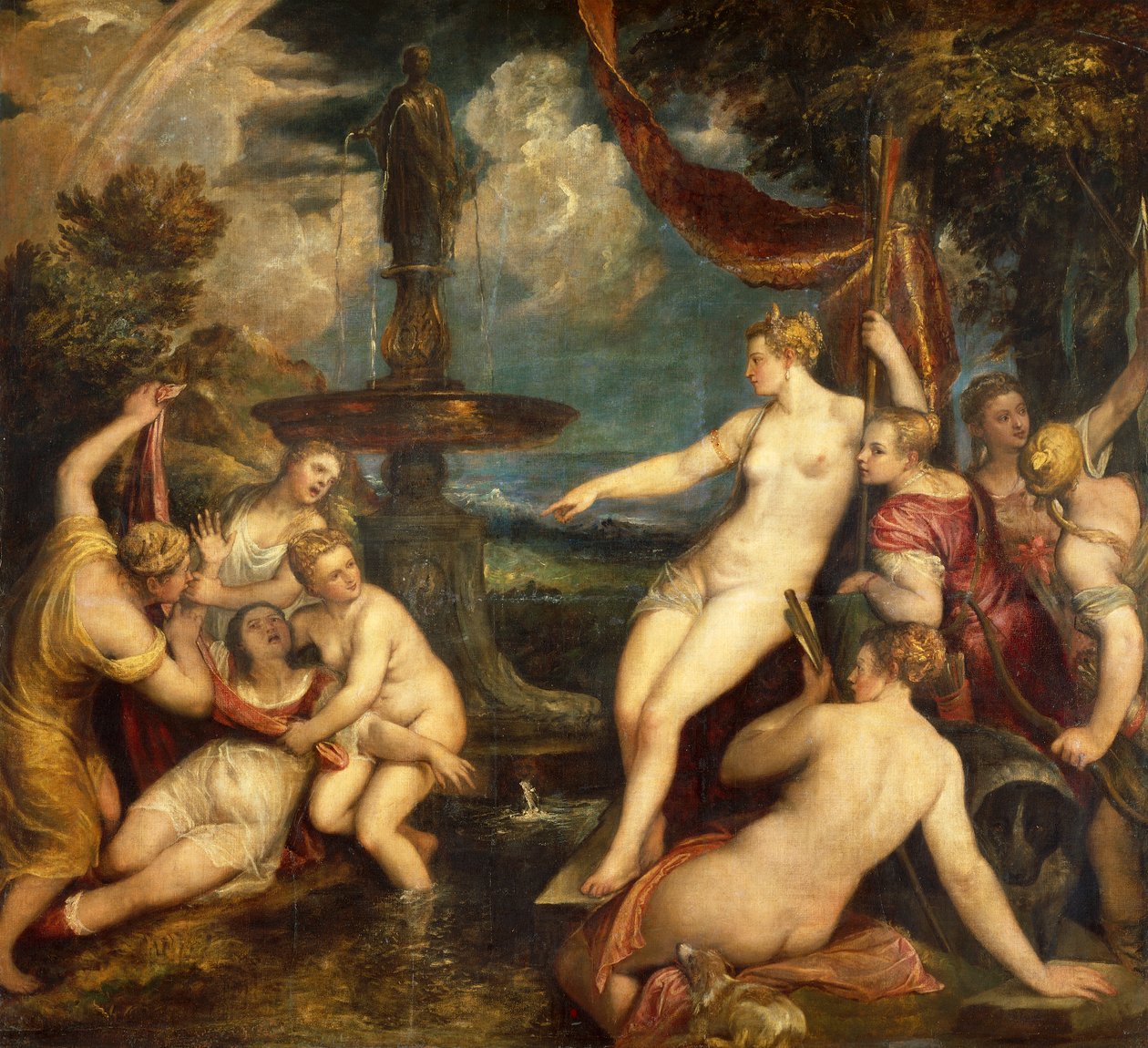 Diana ja Callisto, kirjoittanut Titian (n. 1490-1576), öljy kankaalle tekijältä Titian (c.1488 1576)