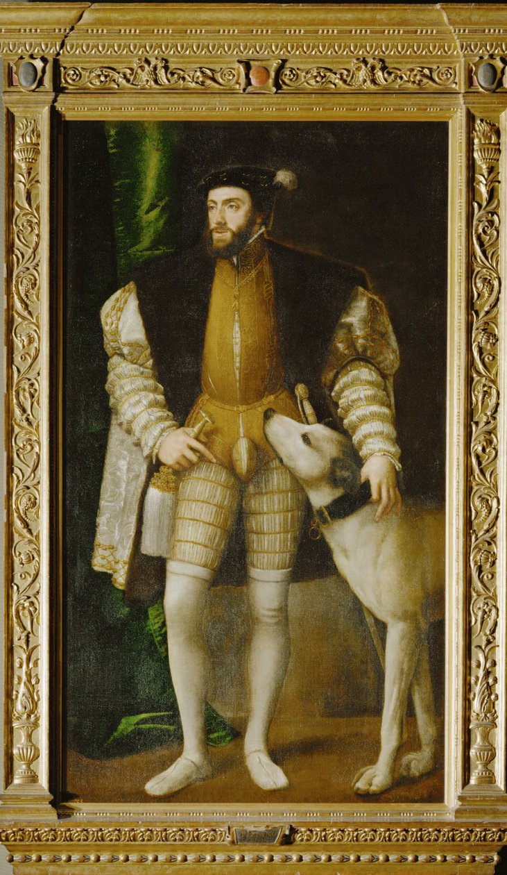 Keisari Karl V ja koira ... (maalaus kankaalle) tekijältä Titian (c.1488 1576)