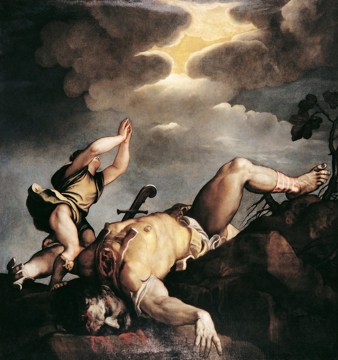 Italia, Venetsia, Santa Maria della Saluten kirkko, Daavid ja Goljat tekijältä Titian (c.1488 1576)