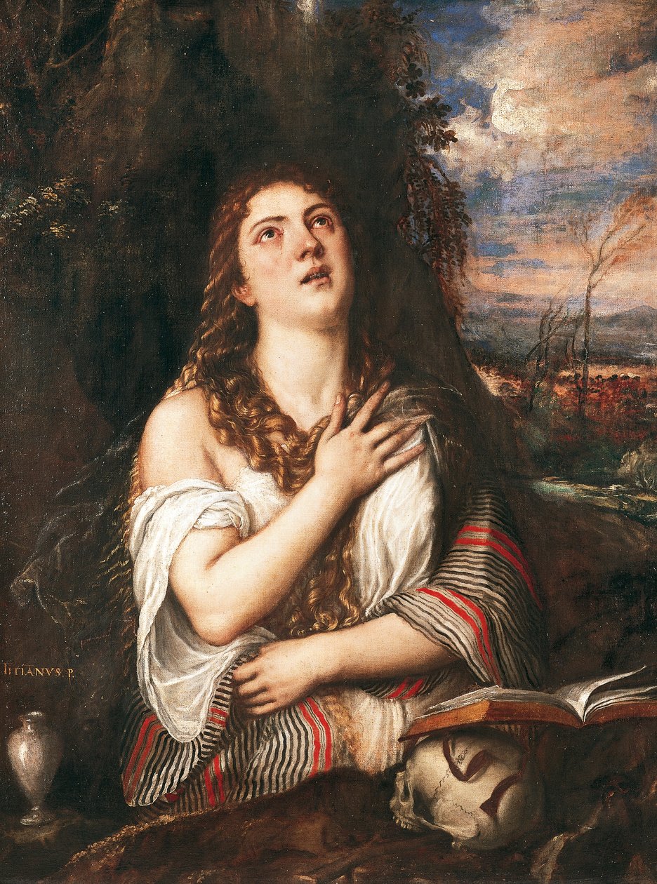 La Maddalena, kirjoittanut Titian (noin 1490-1576), öljy kankaalle tekijältä Titian (c.1488 1576)