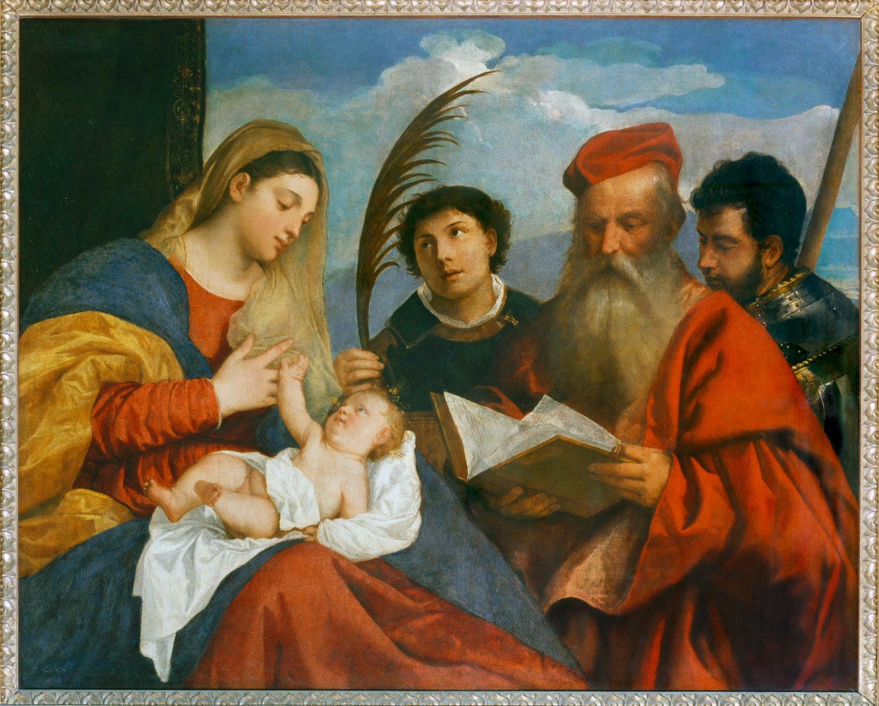 Neitsyt ja lapsi sekä Pyhä Stefanus, Pyhä Hieronymus ... tekijältä Titian (c.1488 1576)