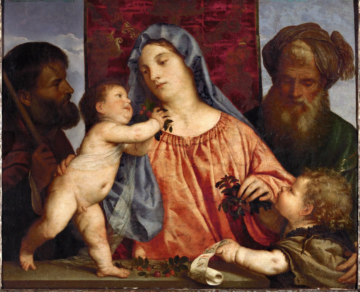 Madonna kirsikoiden kanssa ... (öljy kankaalle) tekijältä Titian (c.1488 1576)