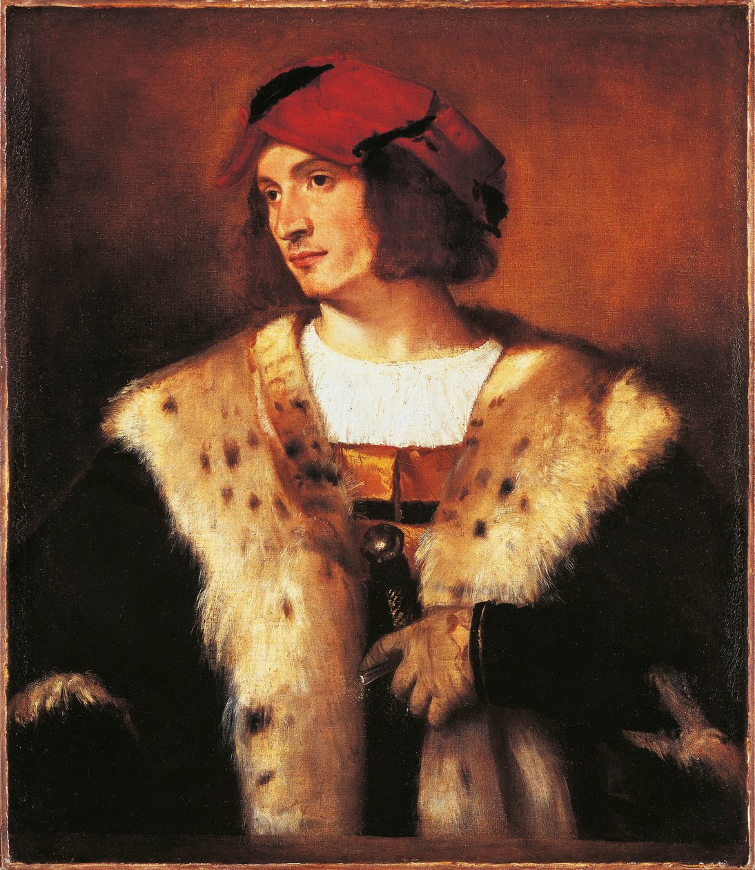 Nuoren miehen muotokuva turkista pukeutuneena tekijältä Titian (c.1488 1576)
