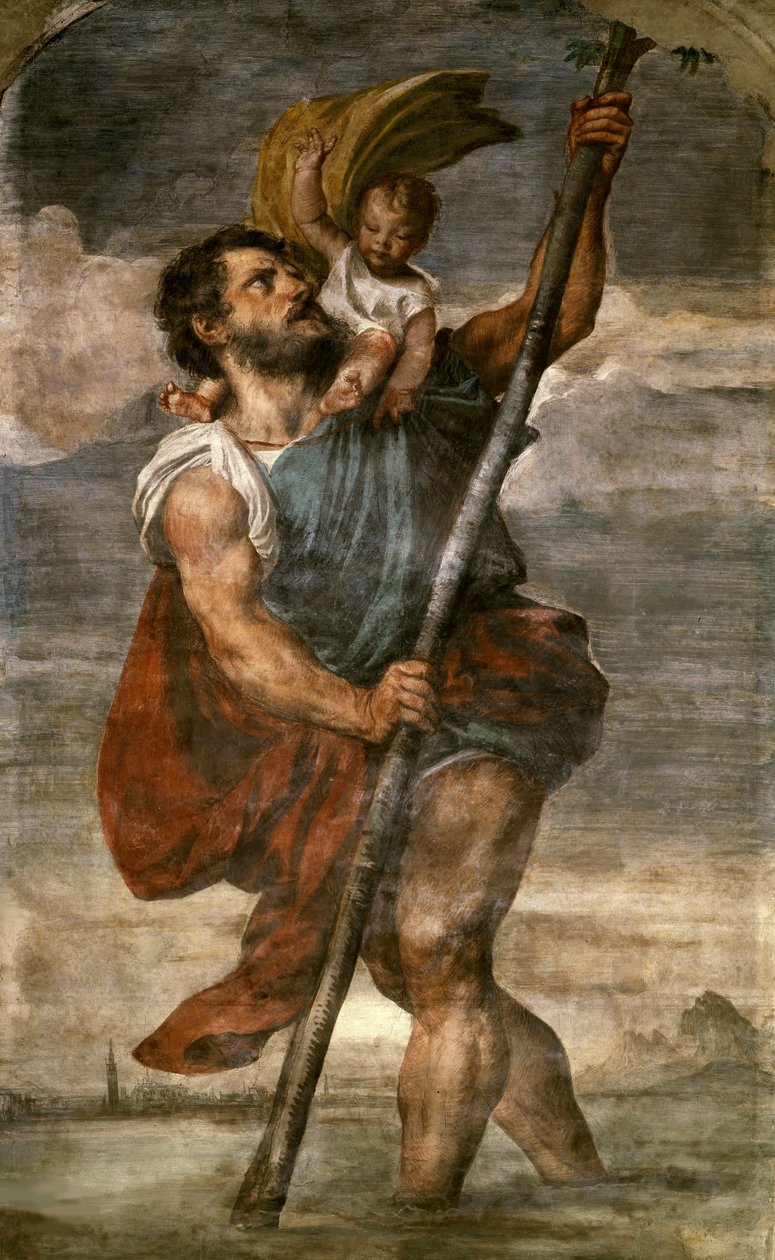 Pyhä Christopher tekijältä Titian (c.1488 1576)