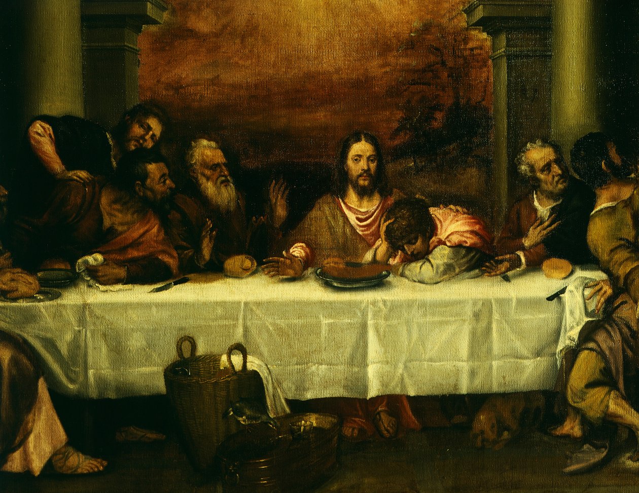 Viimeinen ehtoollinen, kirjoittanut Tizian (noin 1490-1576), yksityiskohta tekijältä Titian (c.1488 1576)