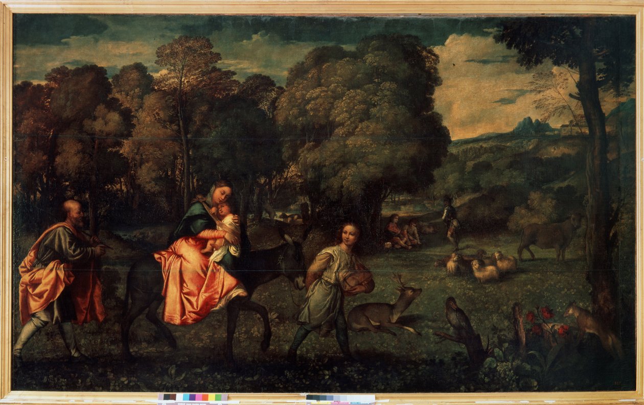Lento Egyptiin, n. 1508 (öljy kankaalle) tekijältä Titian (c.1488 1576)