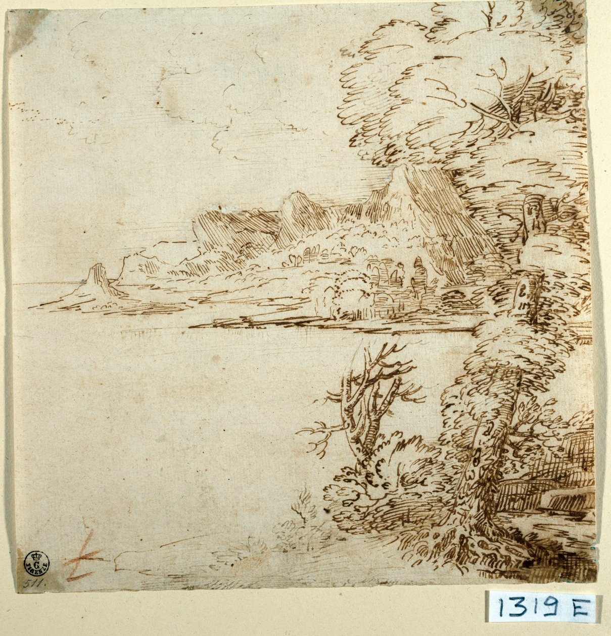 Näkymä vuoristoiselle rannikolle (muste paperille) tekijältä Titian (c.1488 1576)