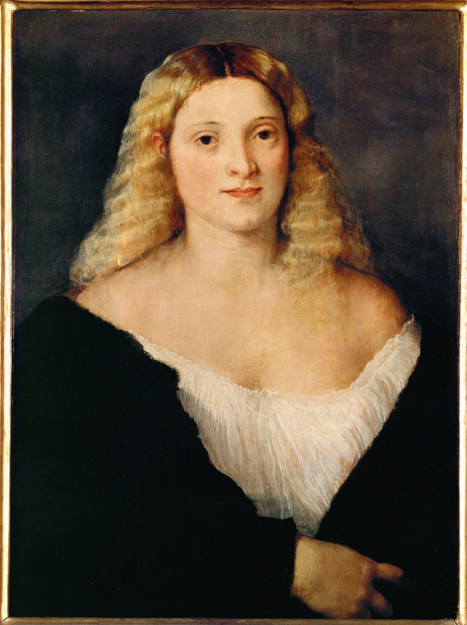 Nuori nainen mustassa mekossa ... tekijältä Titian (c.1488 1576)