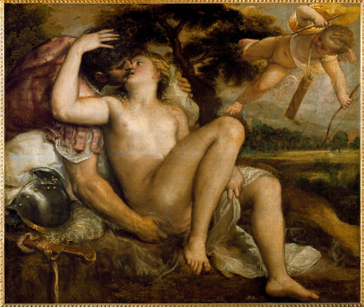 Venus, Mars ja Amour (öljy kankaalle tekijältä Titian (c.1488 1576) (workshop)