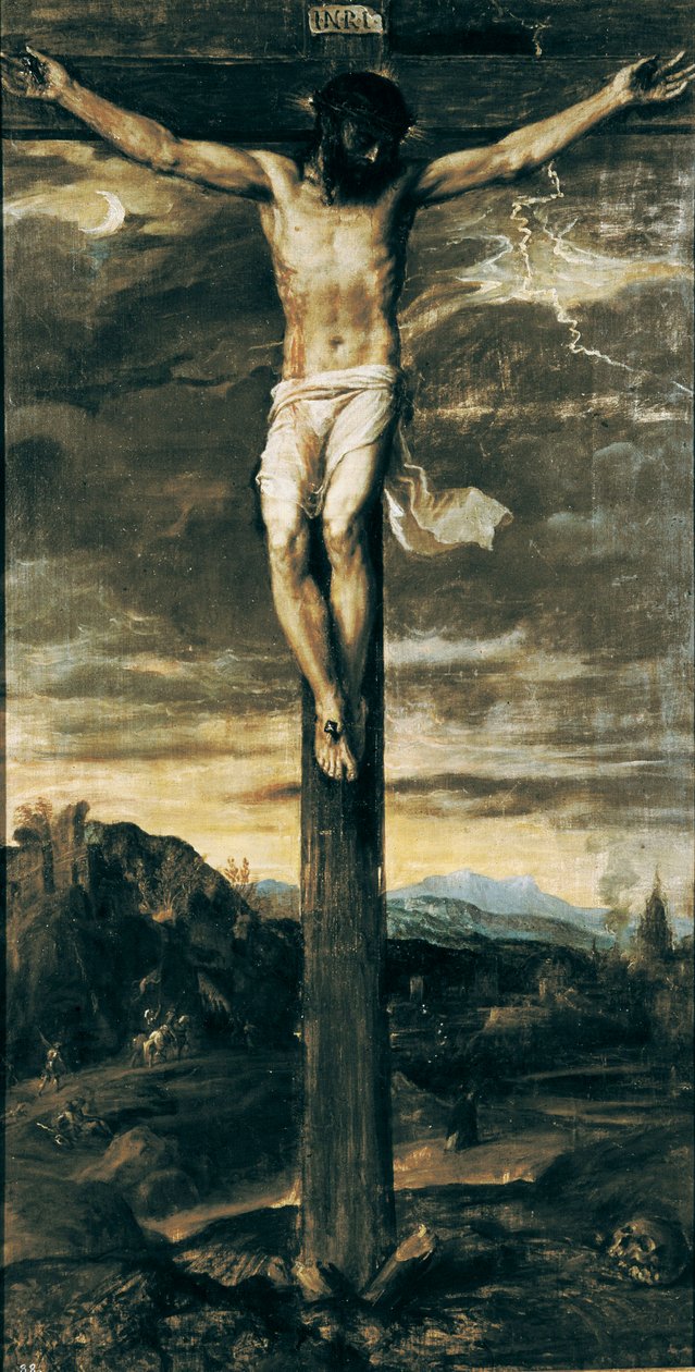 "Ristiinnaulittu Kristus". Kirjoitus "INRI" ristissä tekijältä Titian (c.1488 1576)